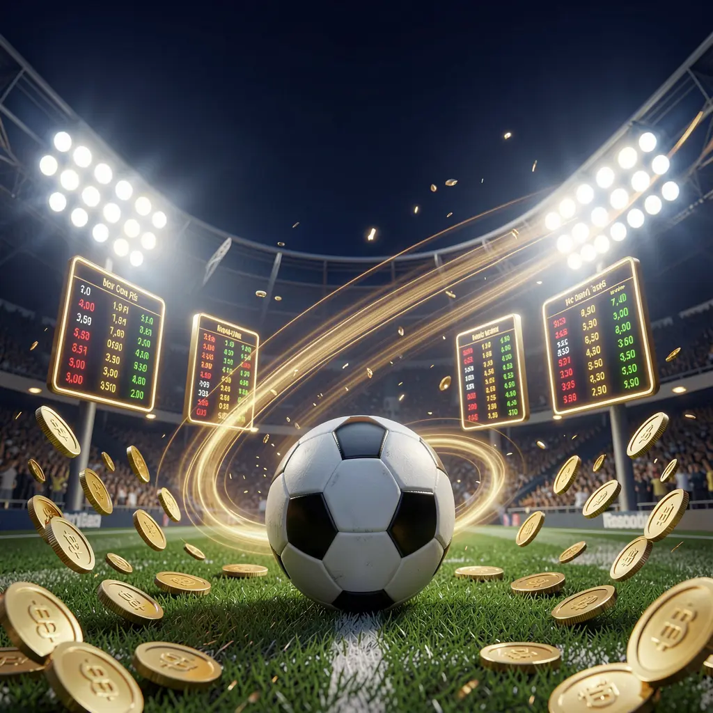 PP BD sports betting page hero banner featuring a football stadium at night with bright floodlights, a soccer ball on green grass, glowing odds panels, golden coins, and dynamic light trails in a premium dark blue and gold cinematic 3D render PP BD sports betting page hero banner featuring a football stadium at night with bright floodlights, a soccer ball on green grass, glowing odds panels, golden coins, and dynamic light trails in a premium dark blue and gold cinematic 3D render
